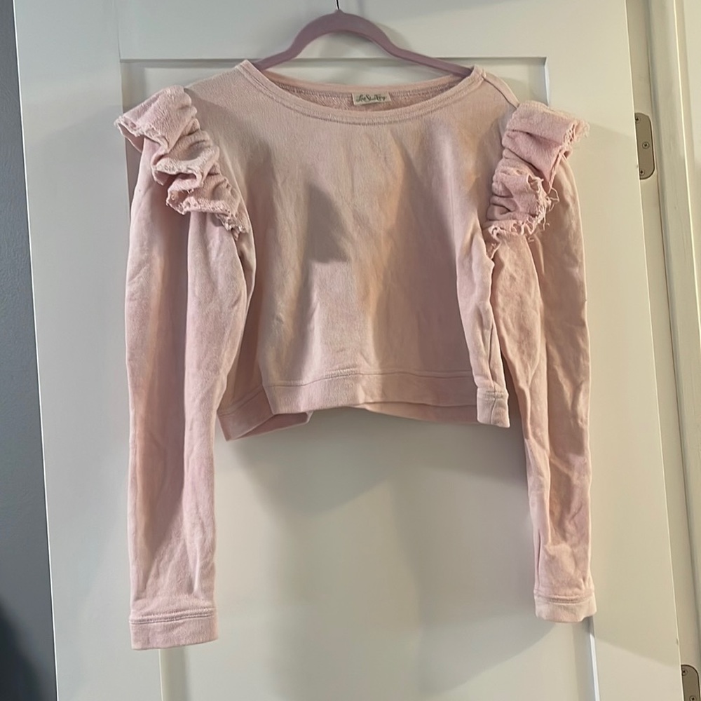 Loveshackfancy ruffle cropped sweatshirt size small pink